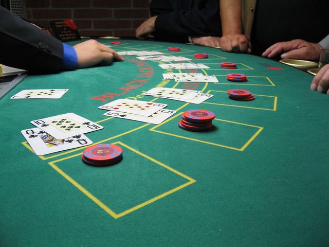 Blackjack table with cards and chips
