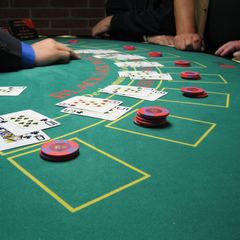 Blackjack table with cards and chips