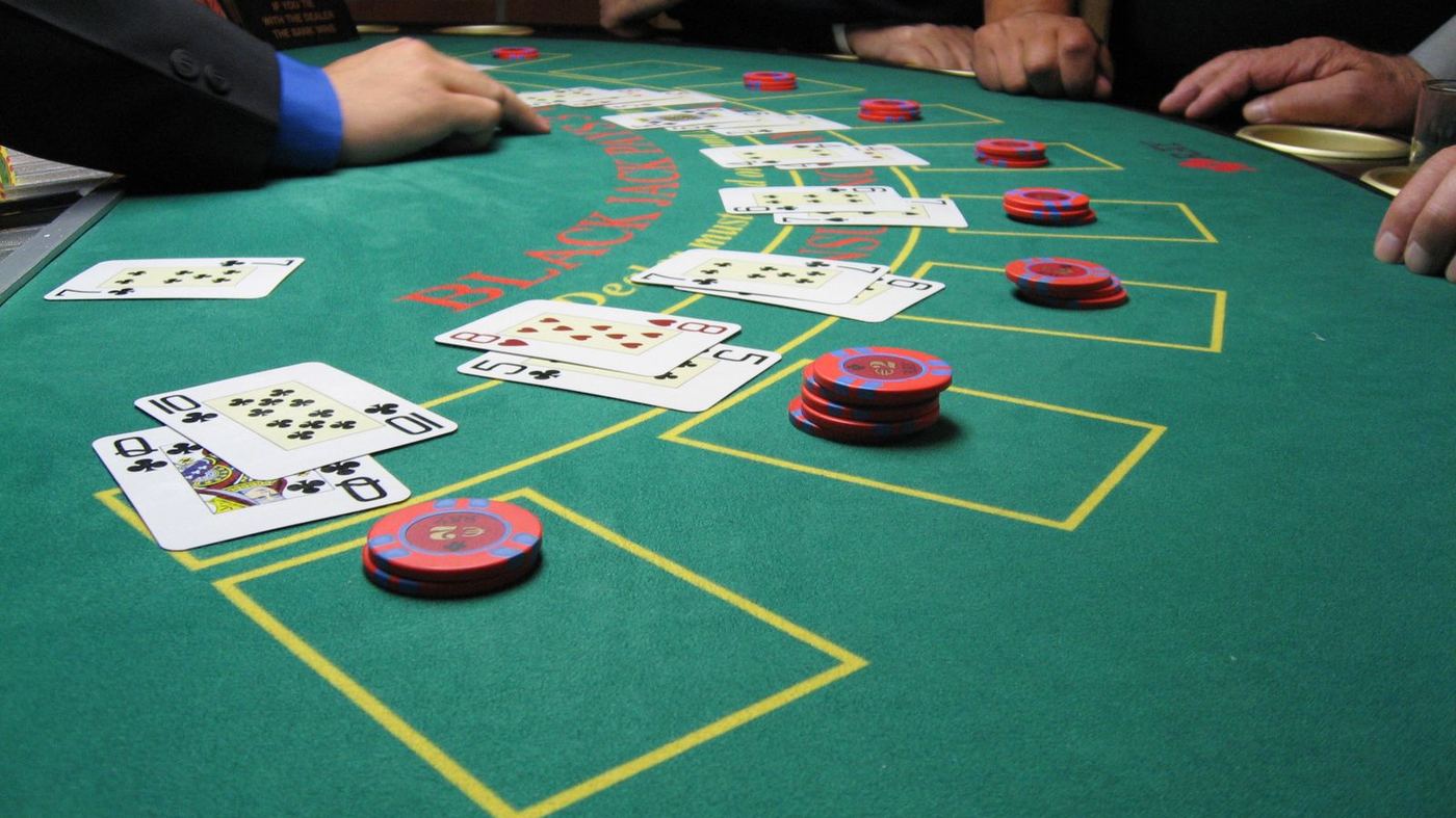 Blackjack table with cards and chips